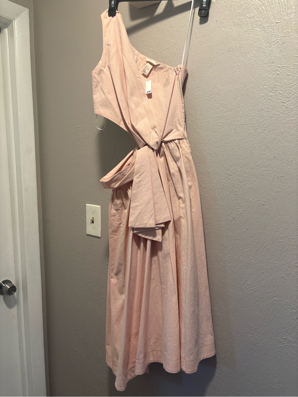H&M One-Shoulder Blush Pink Midi Dress with Waist Tie